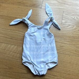 Size 3/4T - Girl’s sunwashed tie knot plaid one piece - Minnow